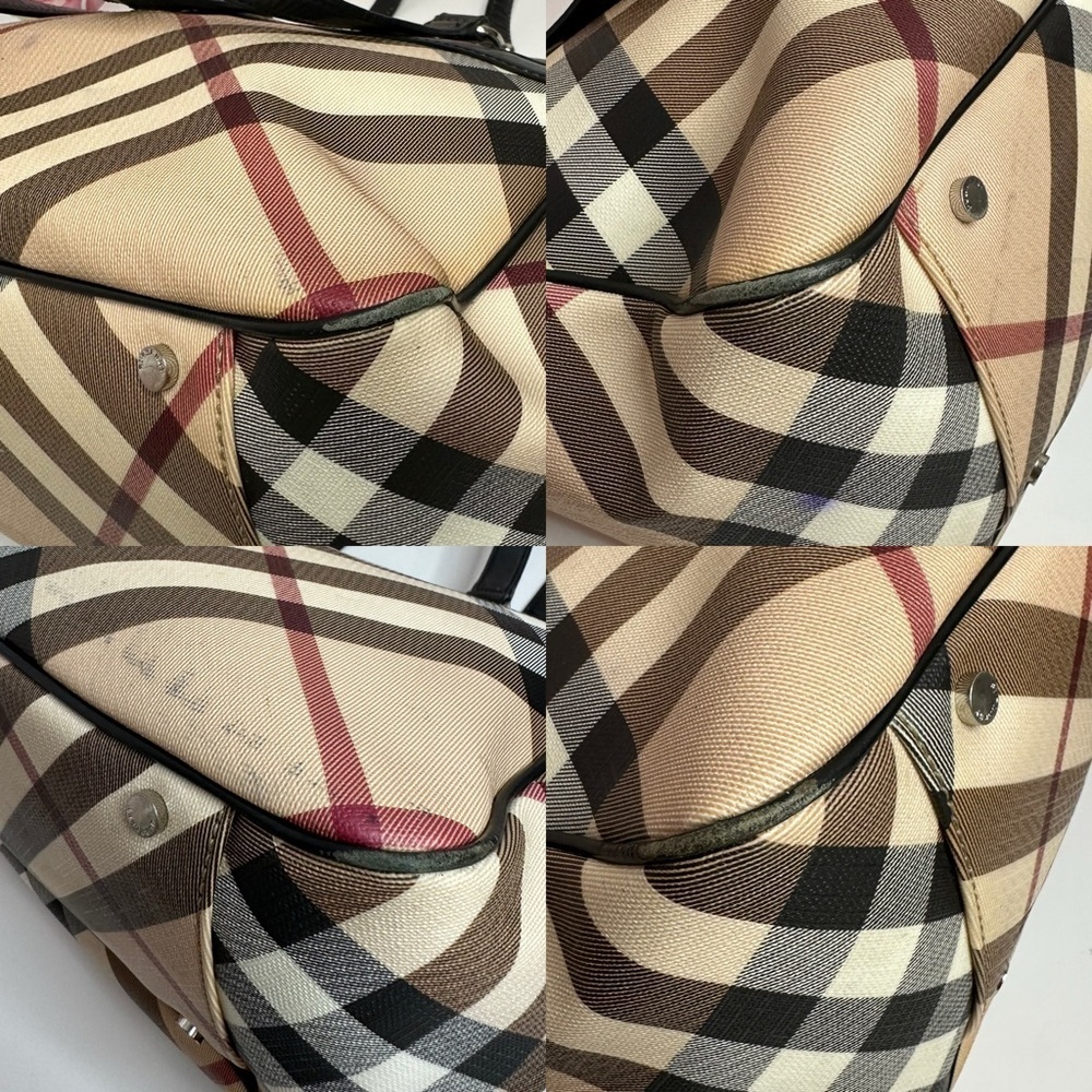 💯Authentic BURBERRY HAYMARKET CHECK TOTE BAG LEATHER HANDBAGS WOMEN🍀 - Picture 5 of 17